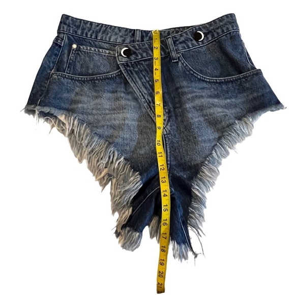 Crossover Waist Fringe Hem High Rise Denim Jean Cutoff Shorts 27 - Picture 12 of 14